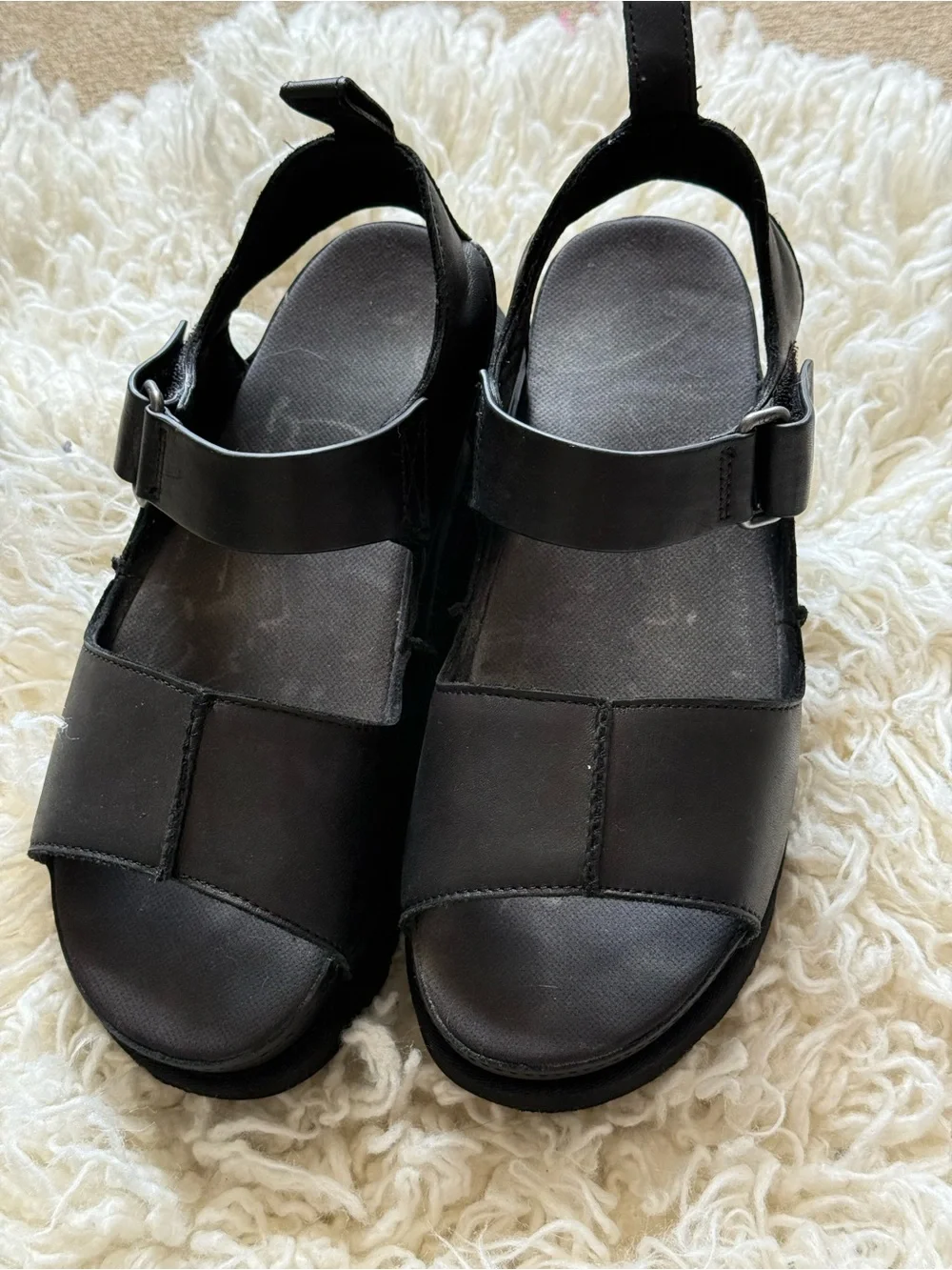 UGG Men's Black Leather Adjustable Slide Sandals